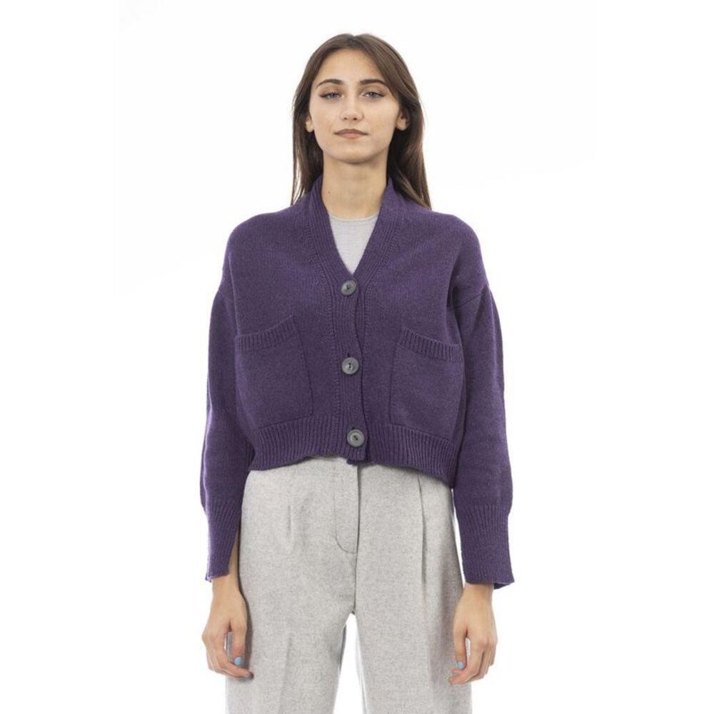 Alpha Studio Knit ButtonDown Cardigan Women Purple Cardigans